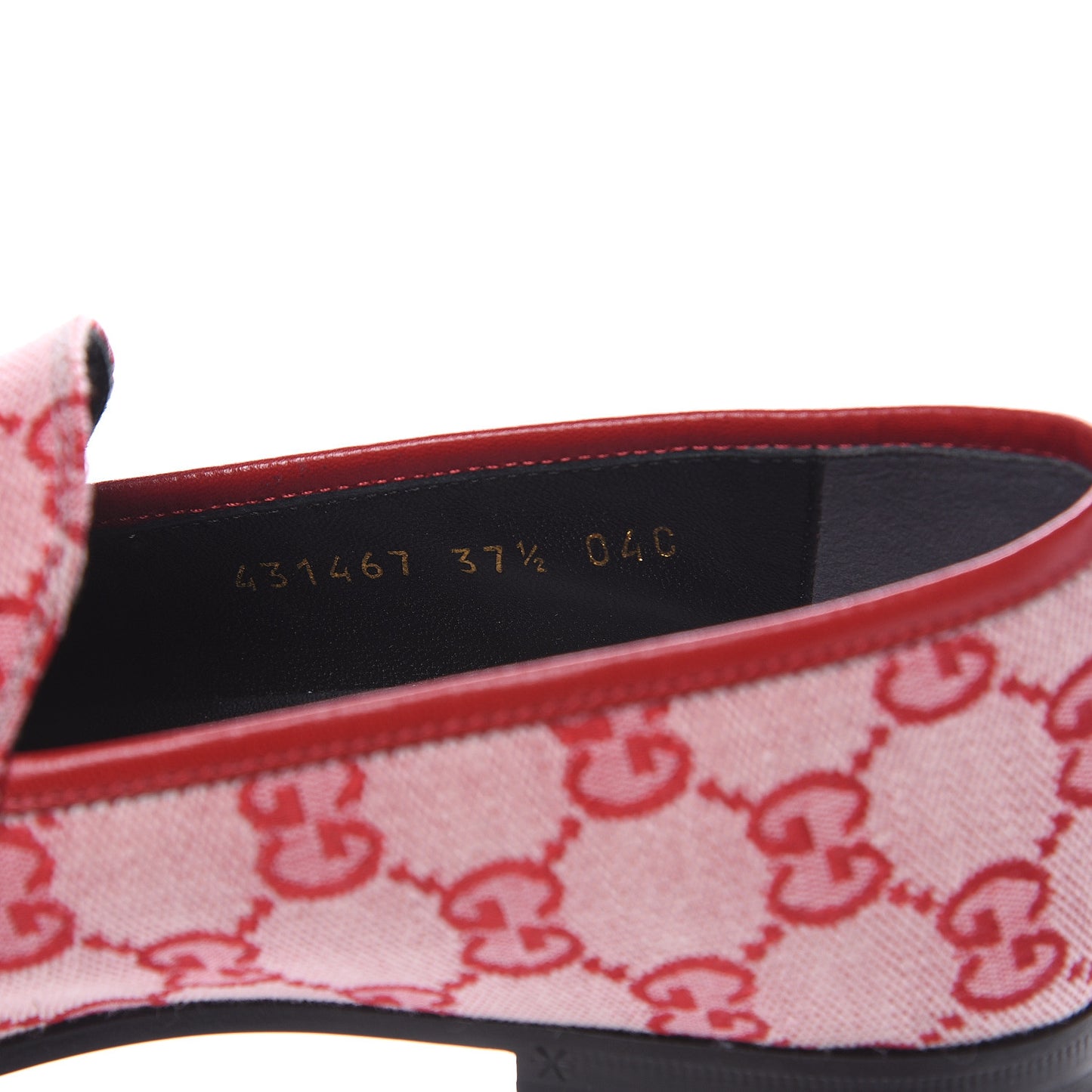 Canvas GG Monogram Horsebit Womens Jordaan Loafers 37.5 Gardenia Hibiscus Red