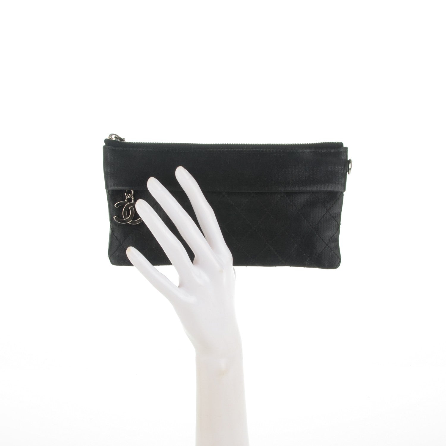 Chanel Coated Canvas Quilted Paris Biarritz Ligne Clutch Black 2 of 7