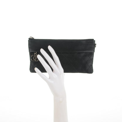 Chanel Coated Canvas Quilted Paris Biarritz Ligne Clutch Black 2 of 7