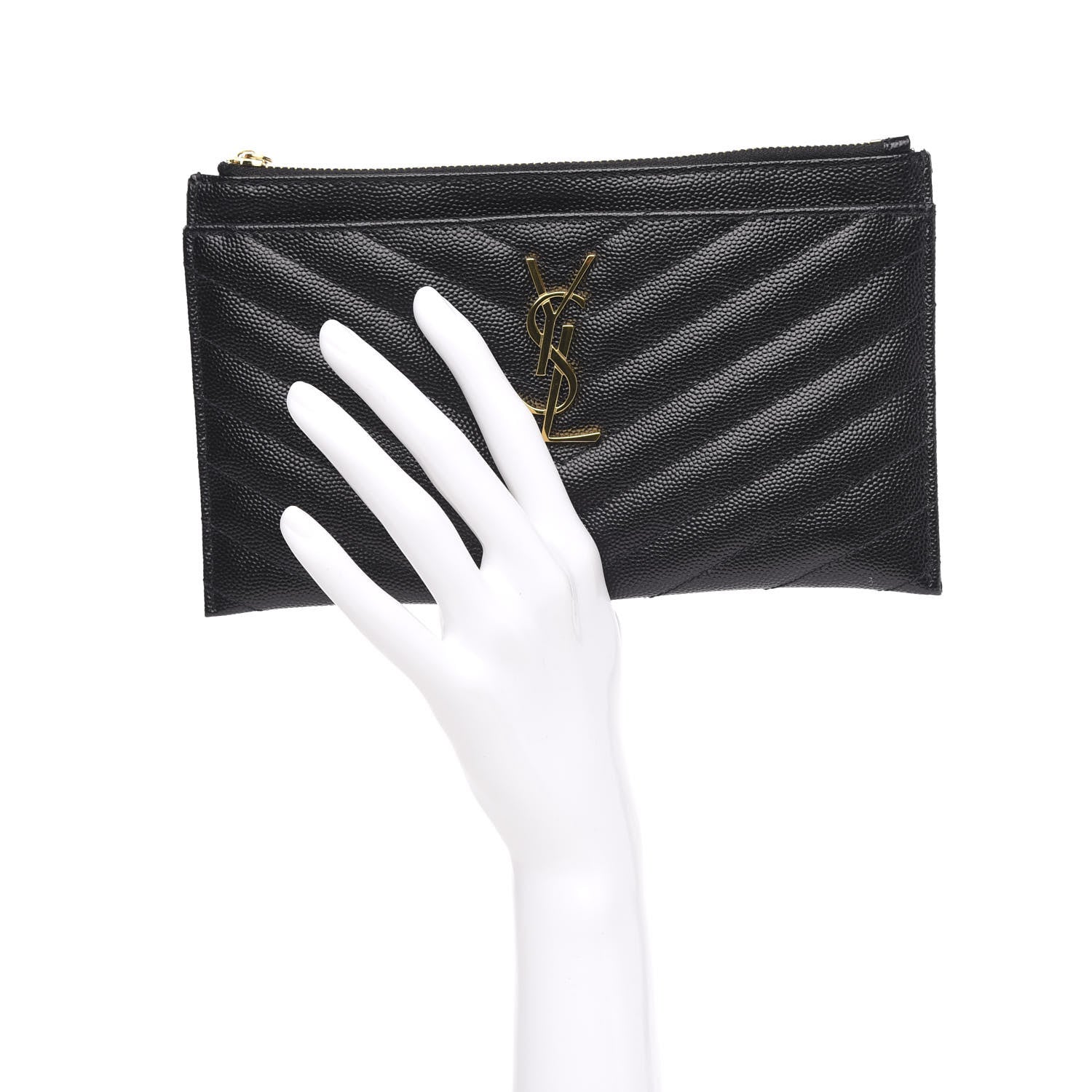 Saint Laurent Grain De Poudre Chevron Monogram Bill Pouch Black 2 of 7