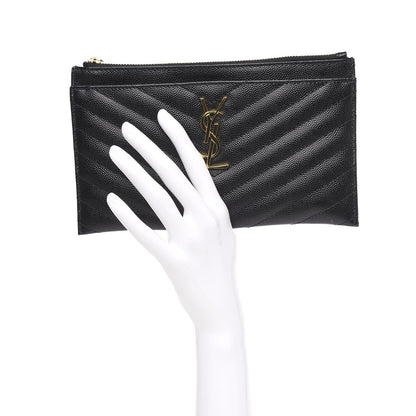 Saint Laurent Grain De Poudre Chevron Monogram Bill Pouch Black 2 of 7