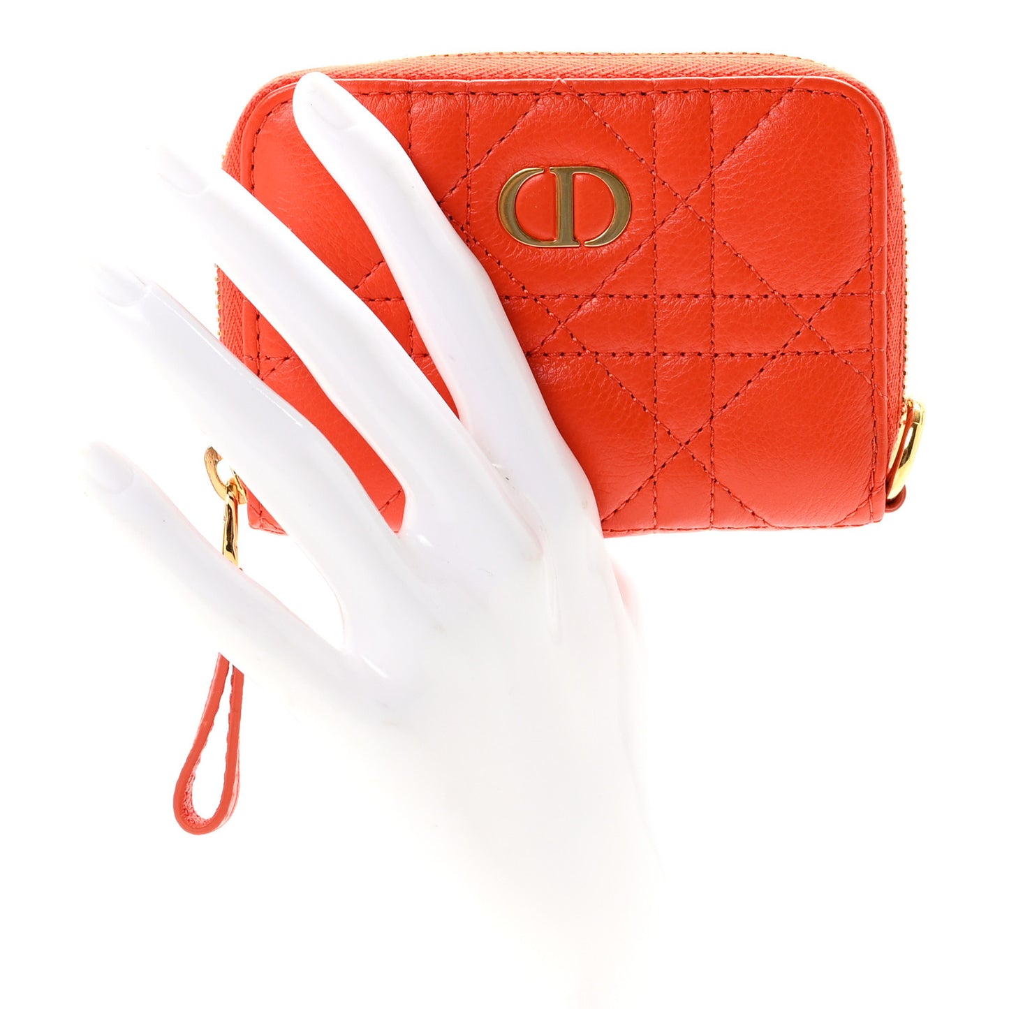 Grained Calfskin Supple Cannage Caro Compact Wallet  Orange