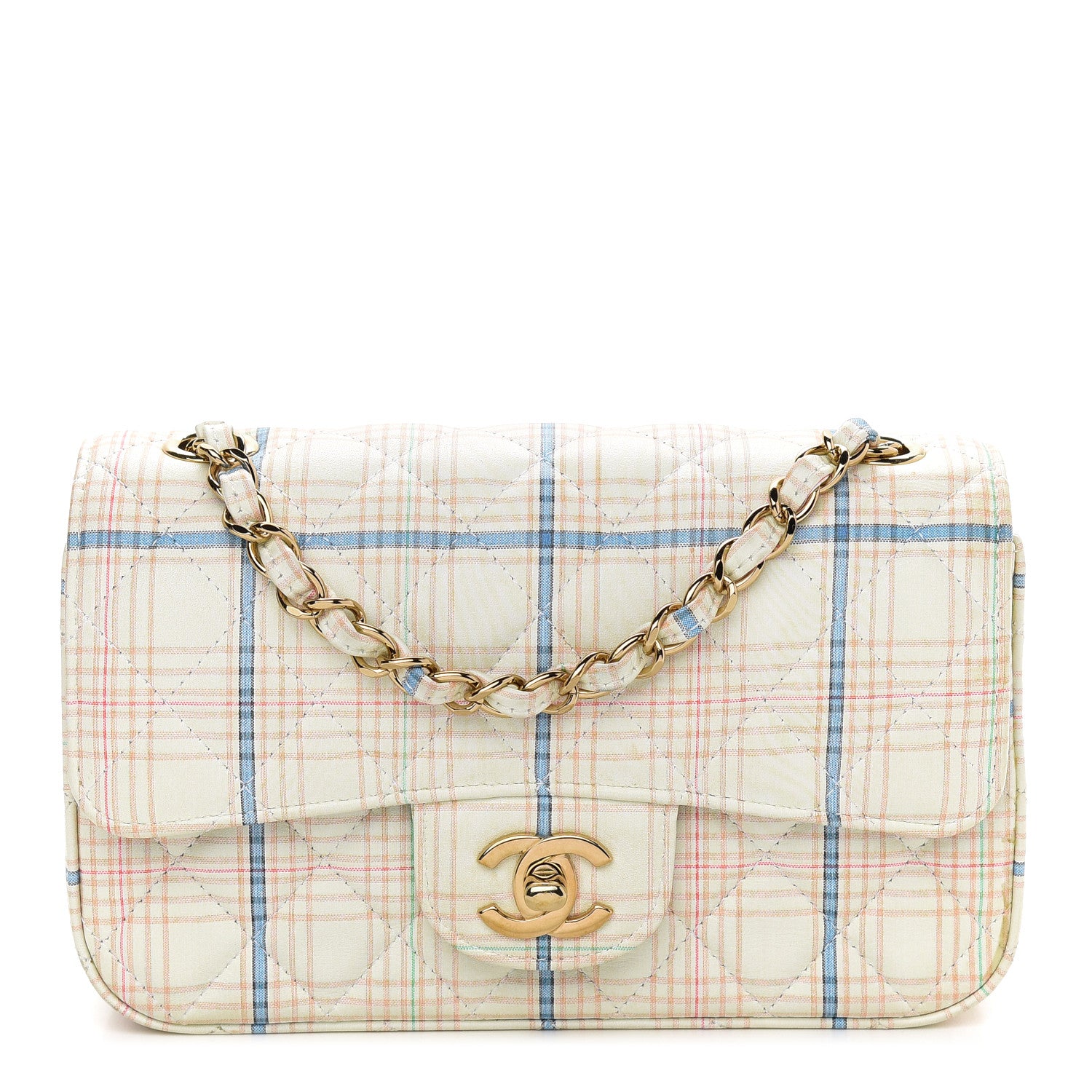 Chanel Calfskin Plaid Quilted Mini Rectangular Flap White Multicolor 1 of 9