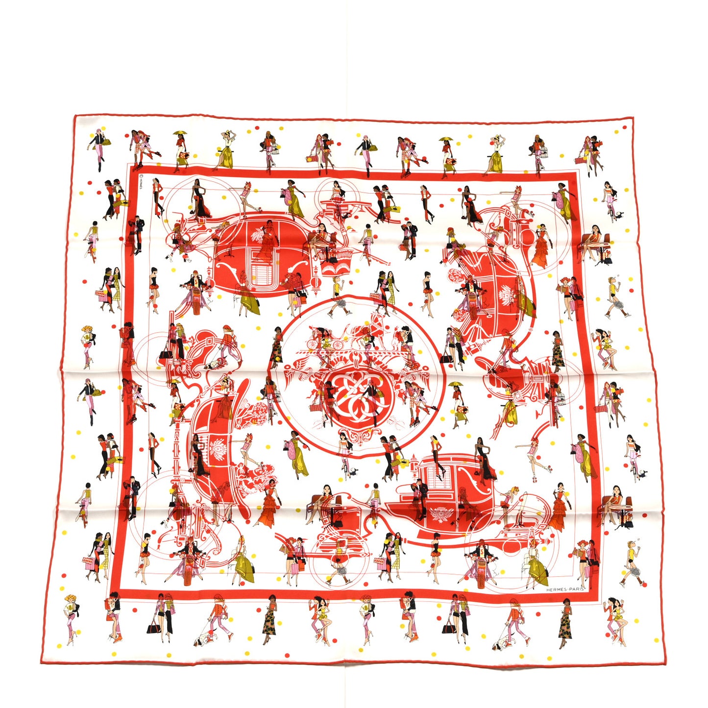 Silk Ex-Libris les Parisiennes Scarf 70 White Vermillon