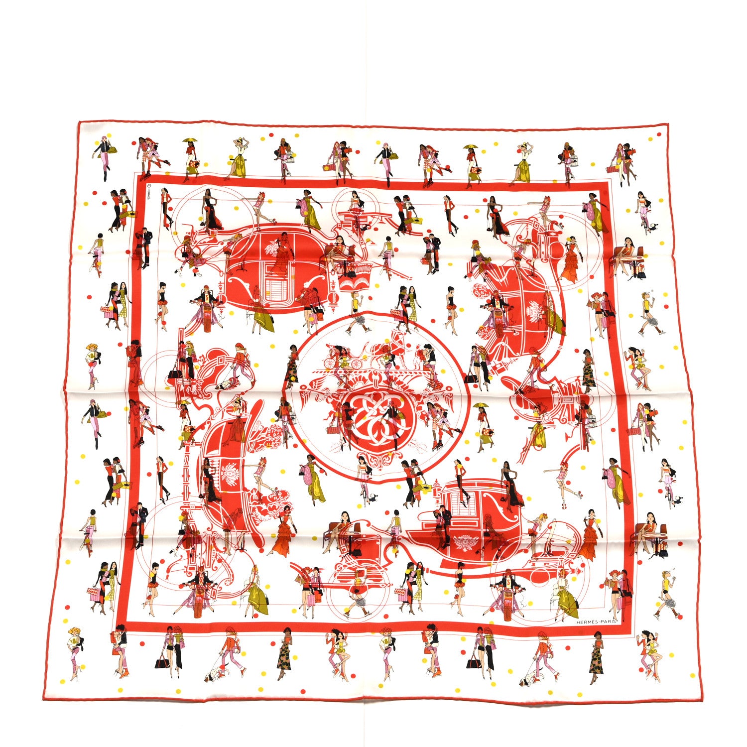 Hermes Silk Ex-Libris les Parisiennes Scarf 70 White Vermillon 1 of 4