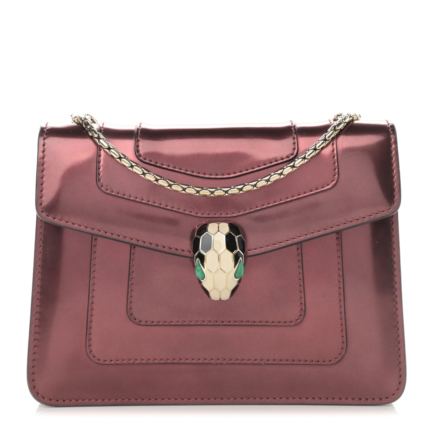 Bulgari Metallic Calfskin Small Serpenti Forever Snake Strap Crossbody Bag Dark Red 1 of 12