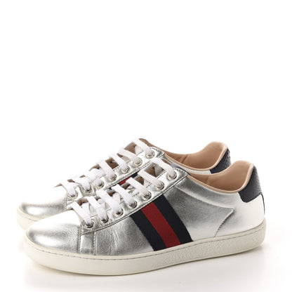 Gucci Metallic Nappa Silk Ayers Web Womens Ace Sneakers 37 Silver 3 of 10