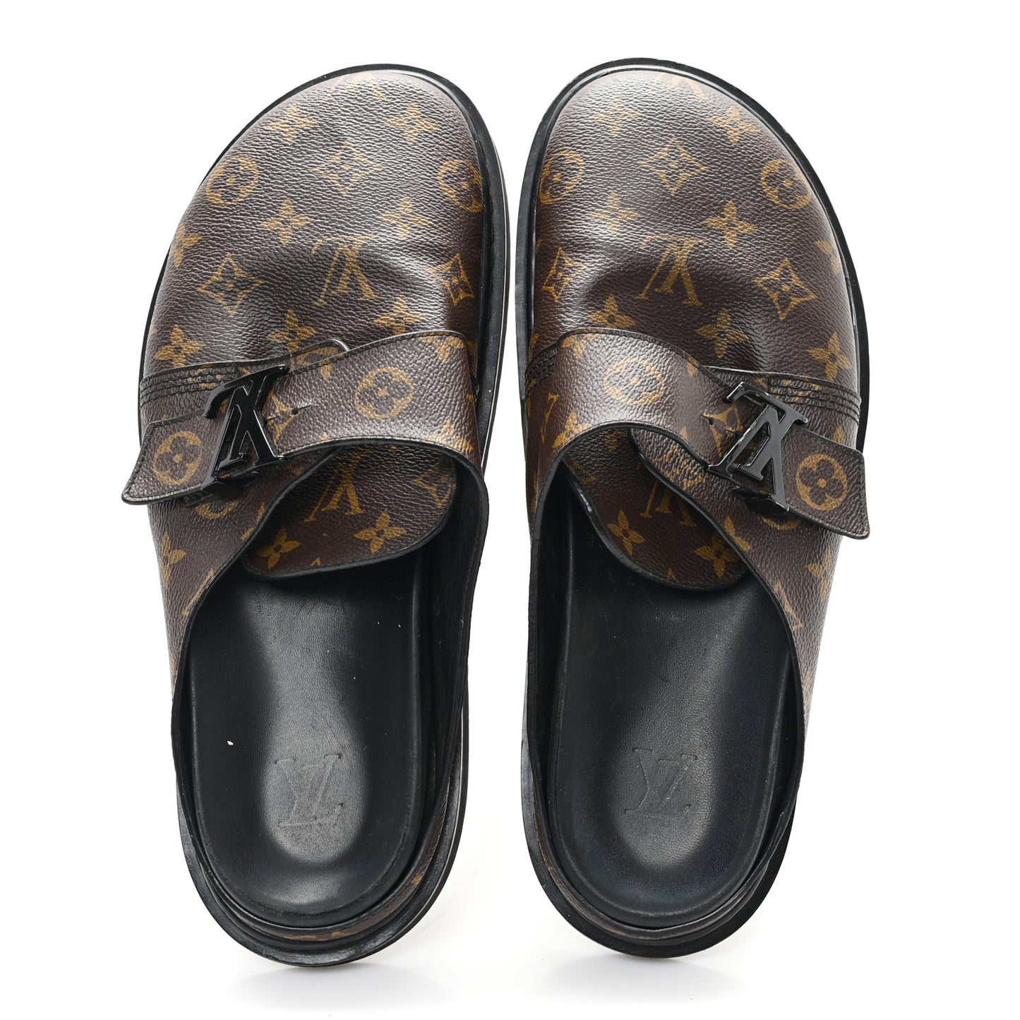 Patent Monogram Mens Cosy Flat Comfort Clog Mules 9 Brown