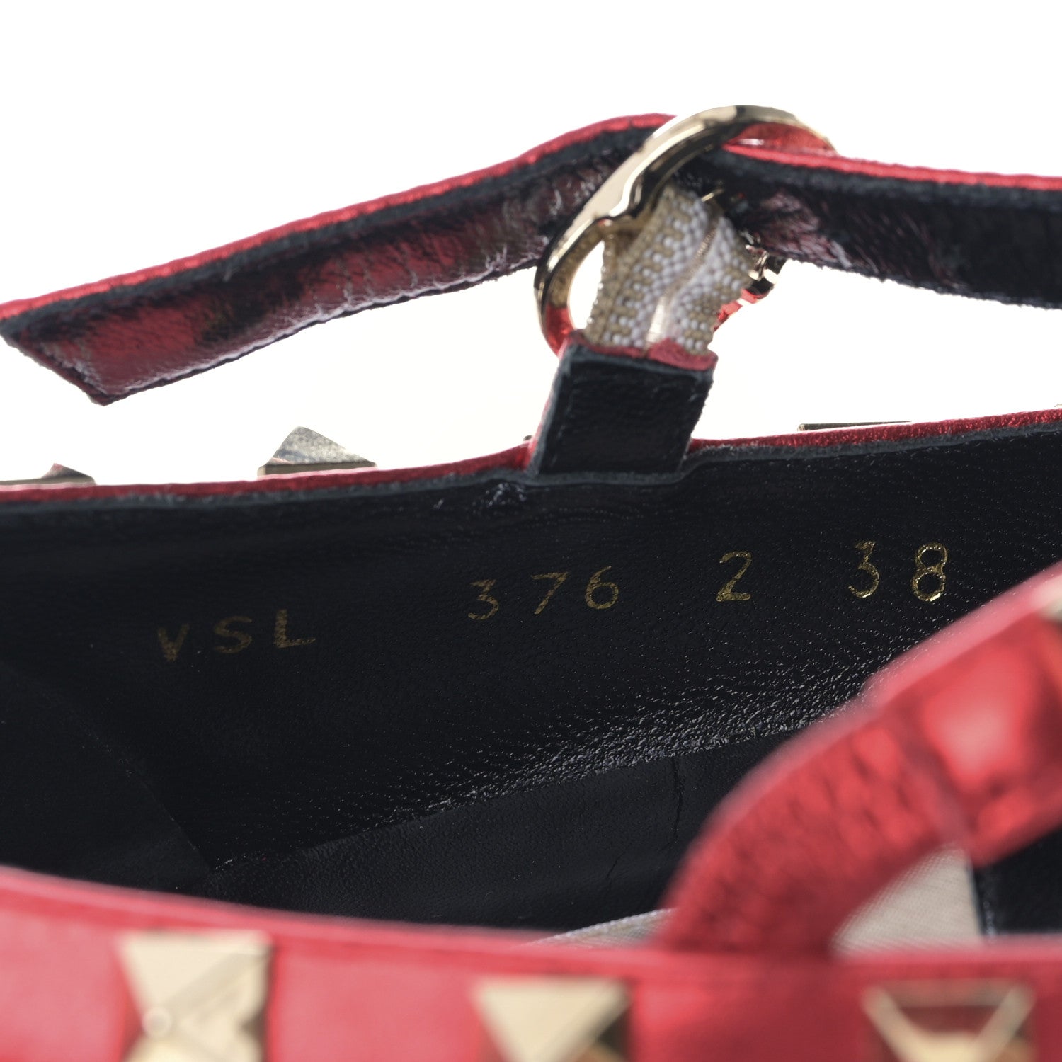 Valentino Garavani Metallic Pebbled Calfskin Rockstud Cage Ballerina Flats 38 Rosso Valentino 8 of 9