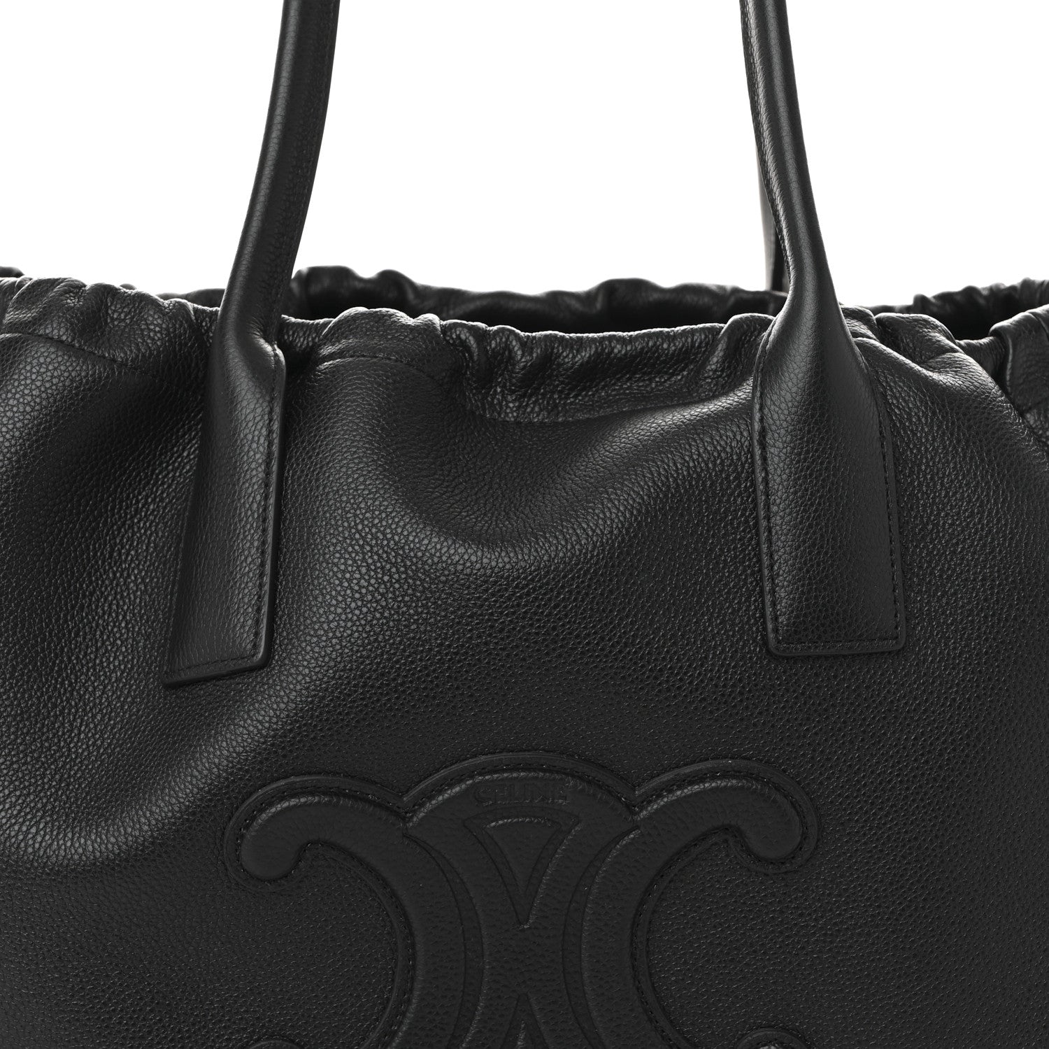 Celine Calfskin Cuir Triomphe Cabas Drawstring Black 7 of 9