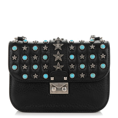 Valentino Garavani Pebbled Calfskin Star Studded Small Lock Flap Black 1 of 6