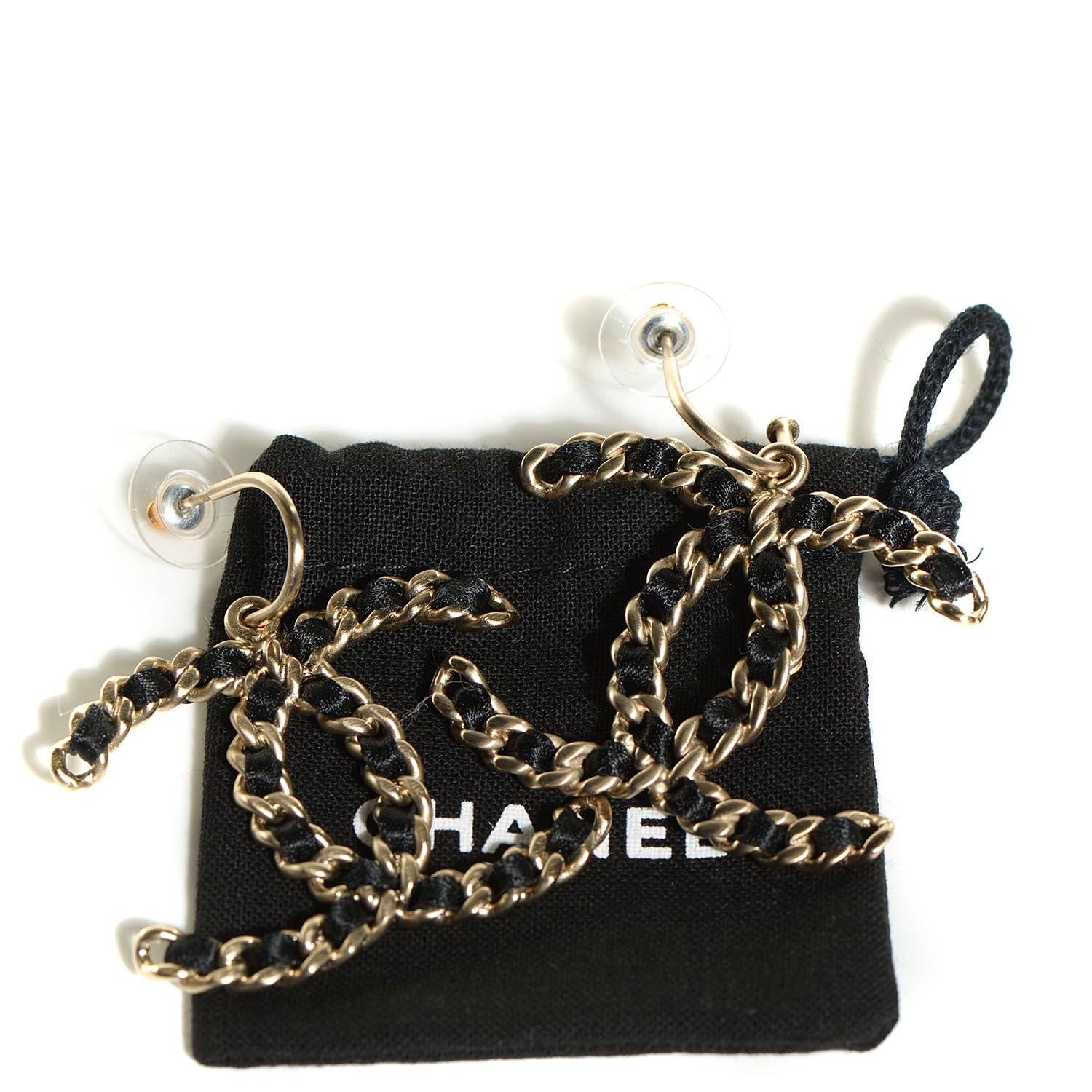 Chanel Satin CC Chain Earrings Light Gold Black 6 of 6
