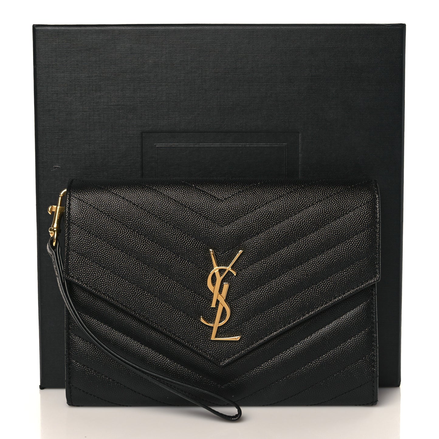 Grain De Poudre Matelasse Chevron Monogram Envelope Clutch Black