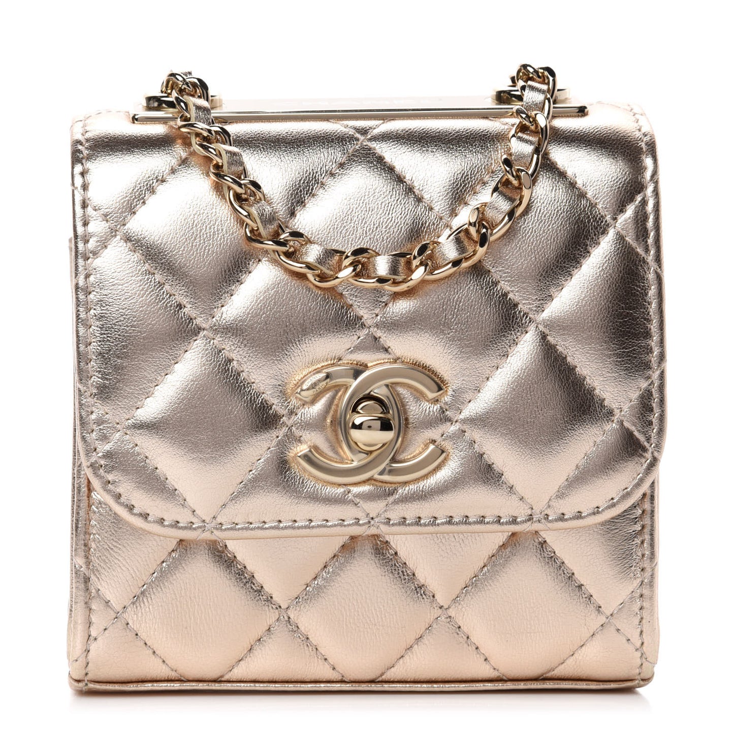 Metallic Lambskin Quilted Mini Trendy CC Clutch With Chain Gold