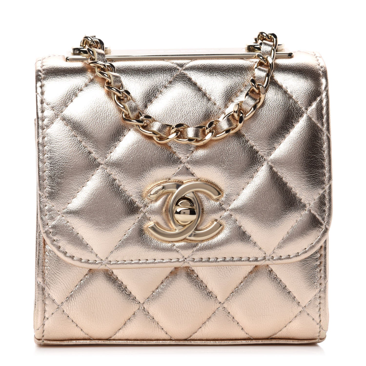 Chanel Metallic Lambskin Quilted Mini Trendy CC Clutch With Chain Gold 1 of 11