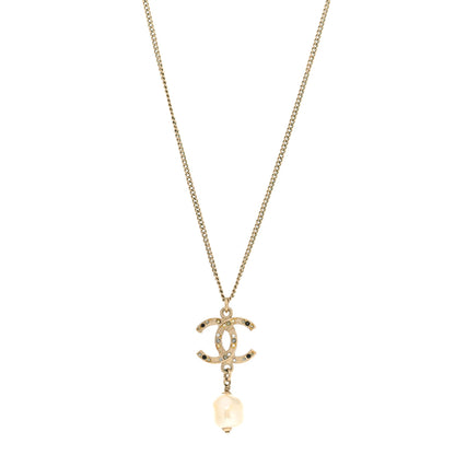 Chanel Pearl Crystal CC Pendant Necklace Gold 1 of 8