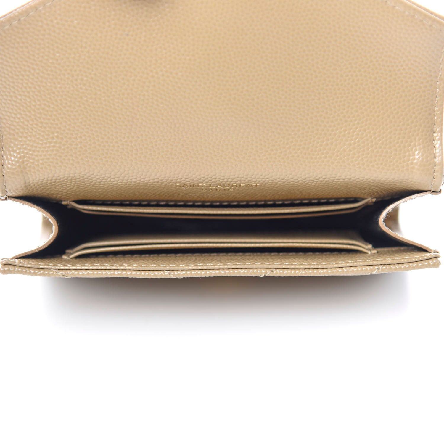 Saint Laurent Grain De Poudre Matelasse Chevron Small Monogram Envelope Wallet Darke Beige 5 of 8