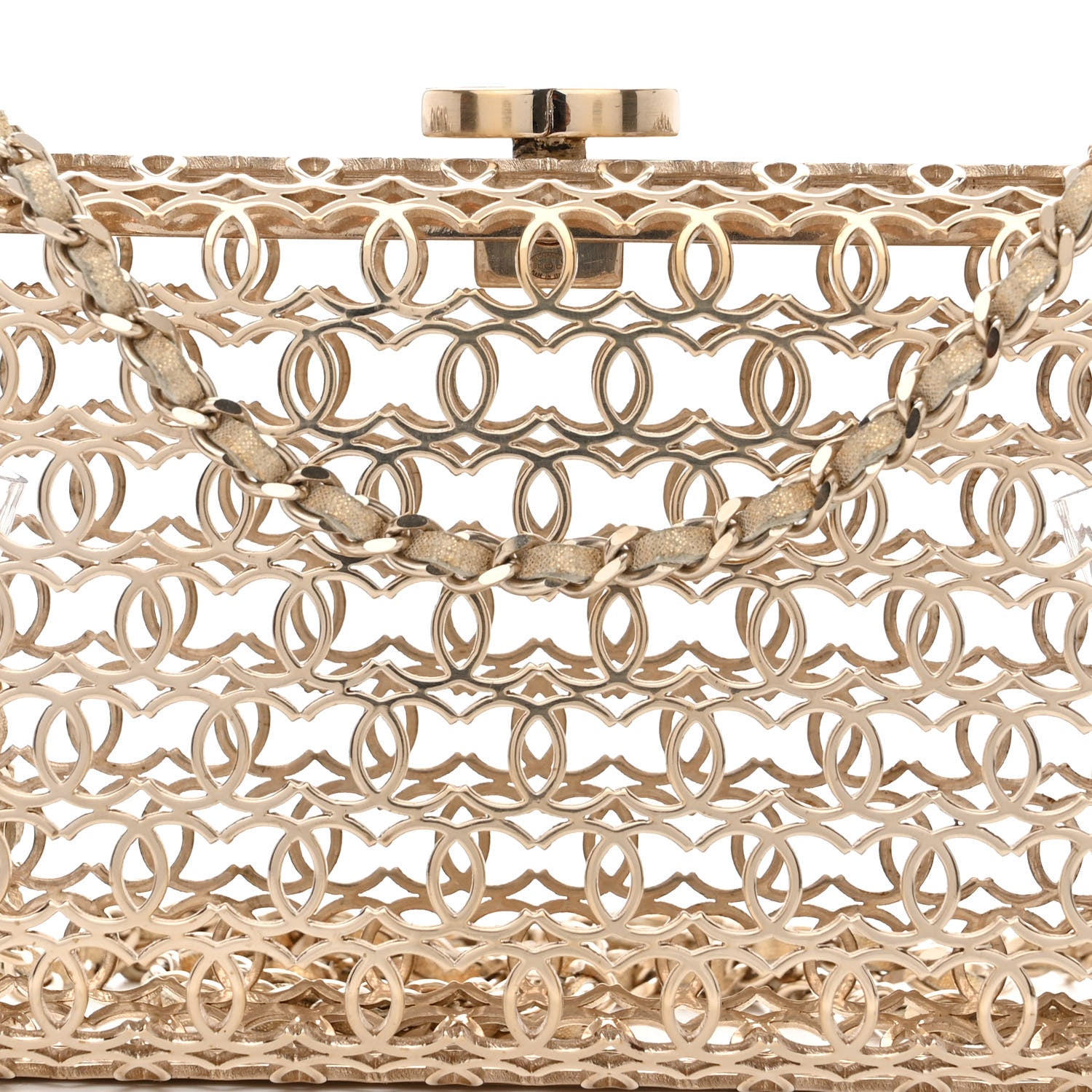 Chanel Metal CC Moucharabieh Minaudiere Crossbody Gold 7 of 9