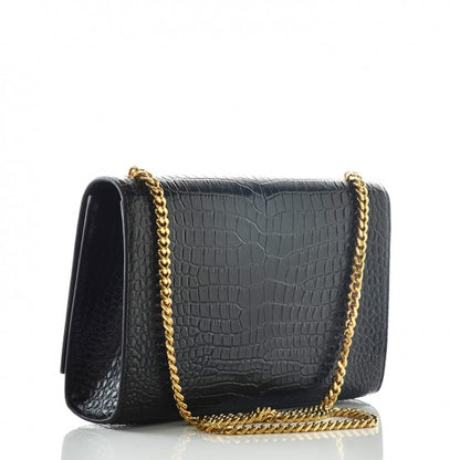 Saint Laurent Calfskin Crocodile Embossed Medium Classic Monogram Kate Tassel Satchel Black 3 of 7