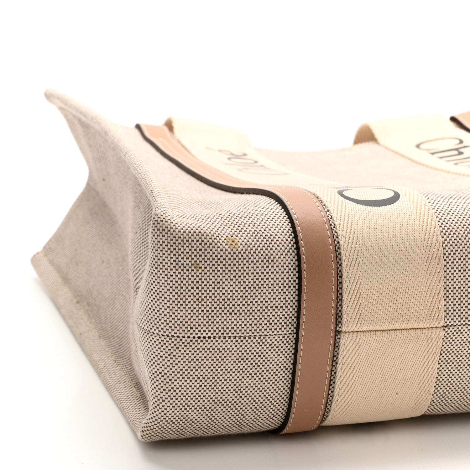 Chloe Cotton Calfskin Medium Woody Ribbon Tote White Brown 9 of 11