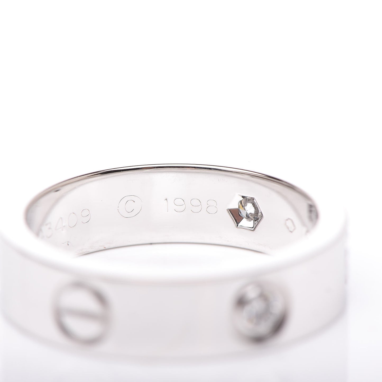 18K White Gold 3 Diamond 5.5mm LOVE Ring 56 7.75