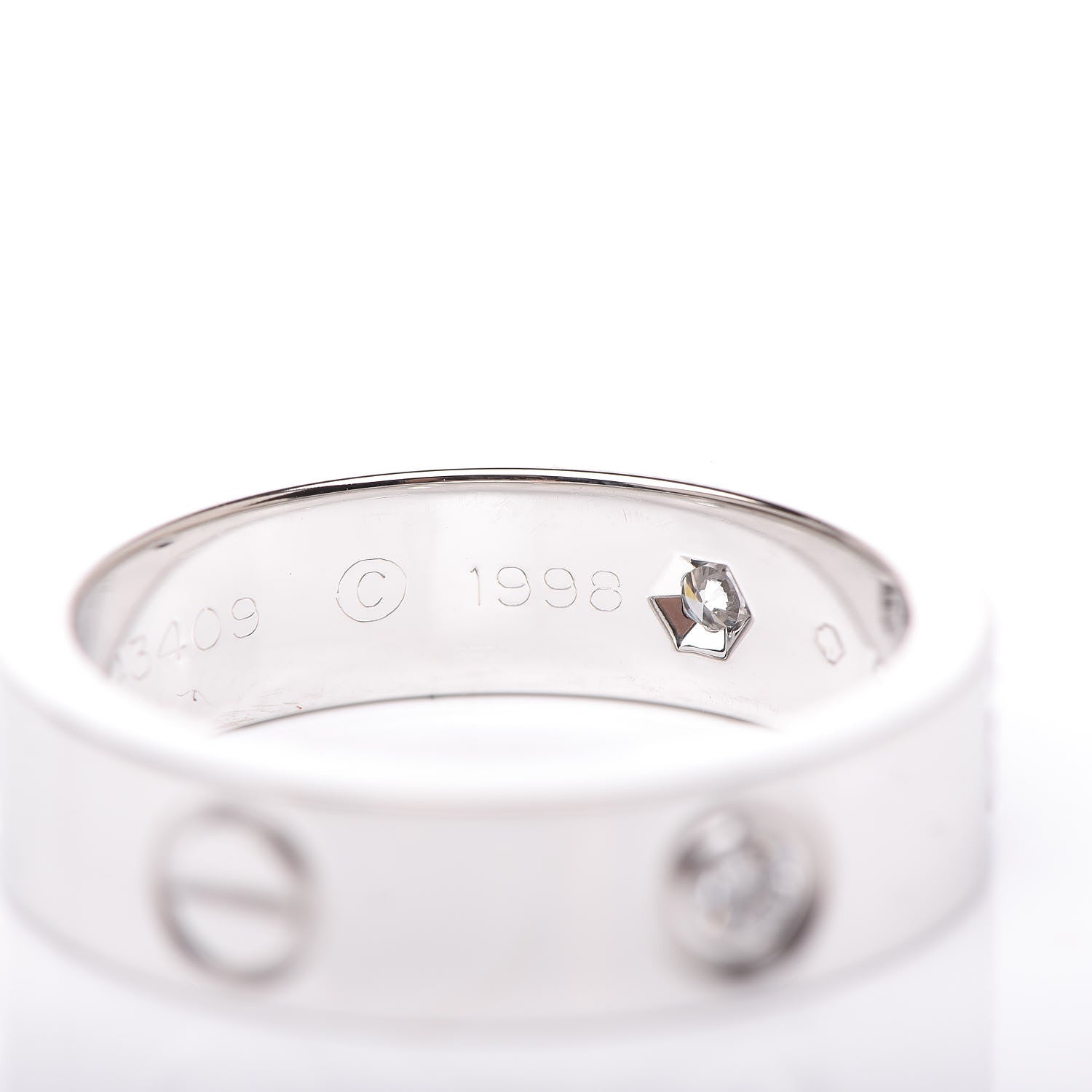 Cartier 18K White Gold 3 Diamond 5.5mm LOVE Ring 56 7.75 7 of 8