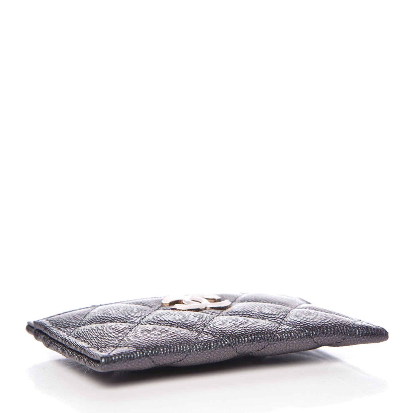 Iridescent Caviar Quilted Card Holder Black