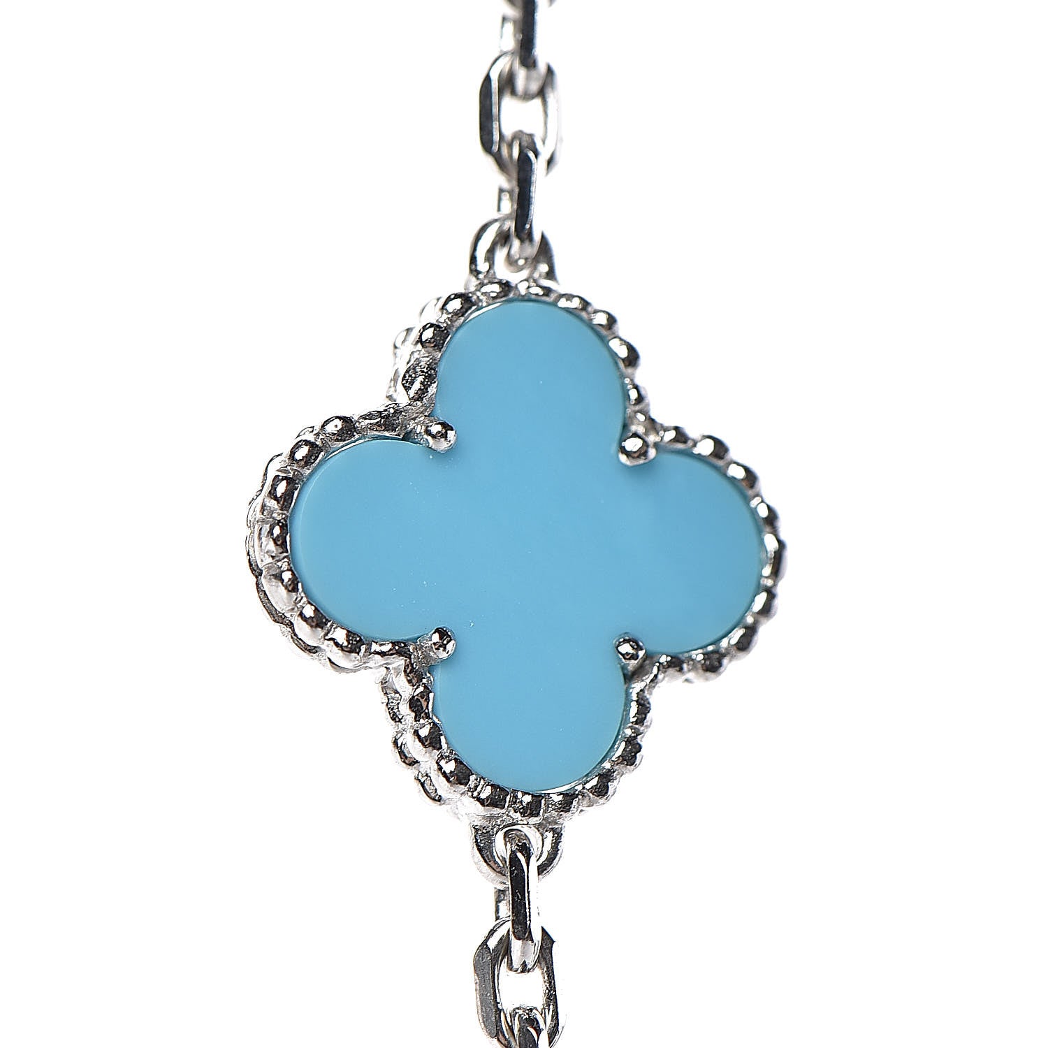 Van Cleef & Arpels 18K White Gold Turquoise 10 Motifs Vintage Alhambra Necklace 7 of 9