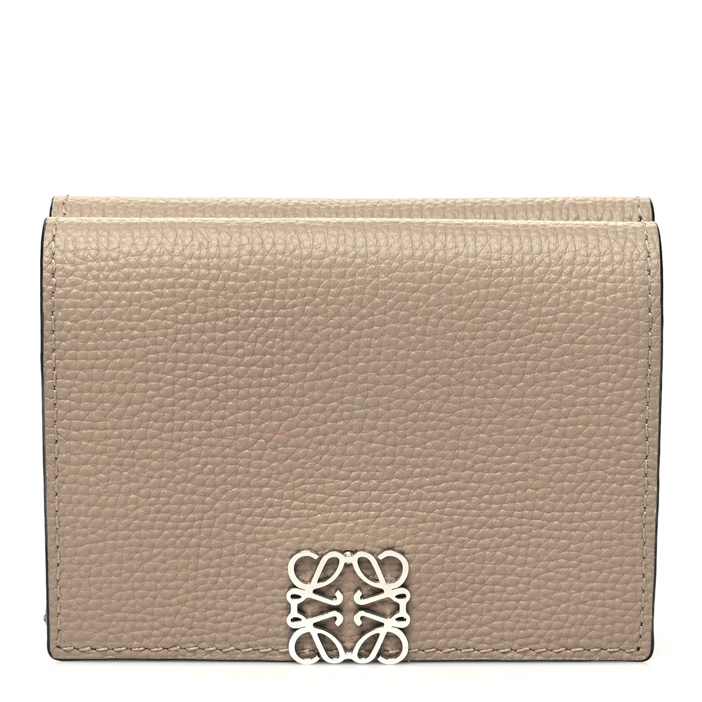 Pebble Grain Calfskin Anagram Small Vertical Wallet Sand