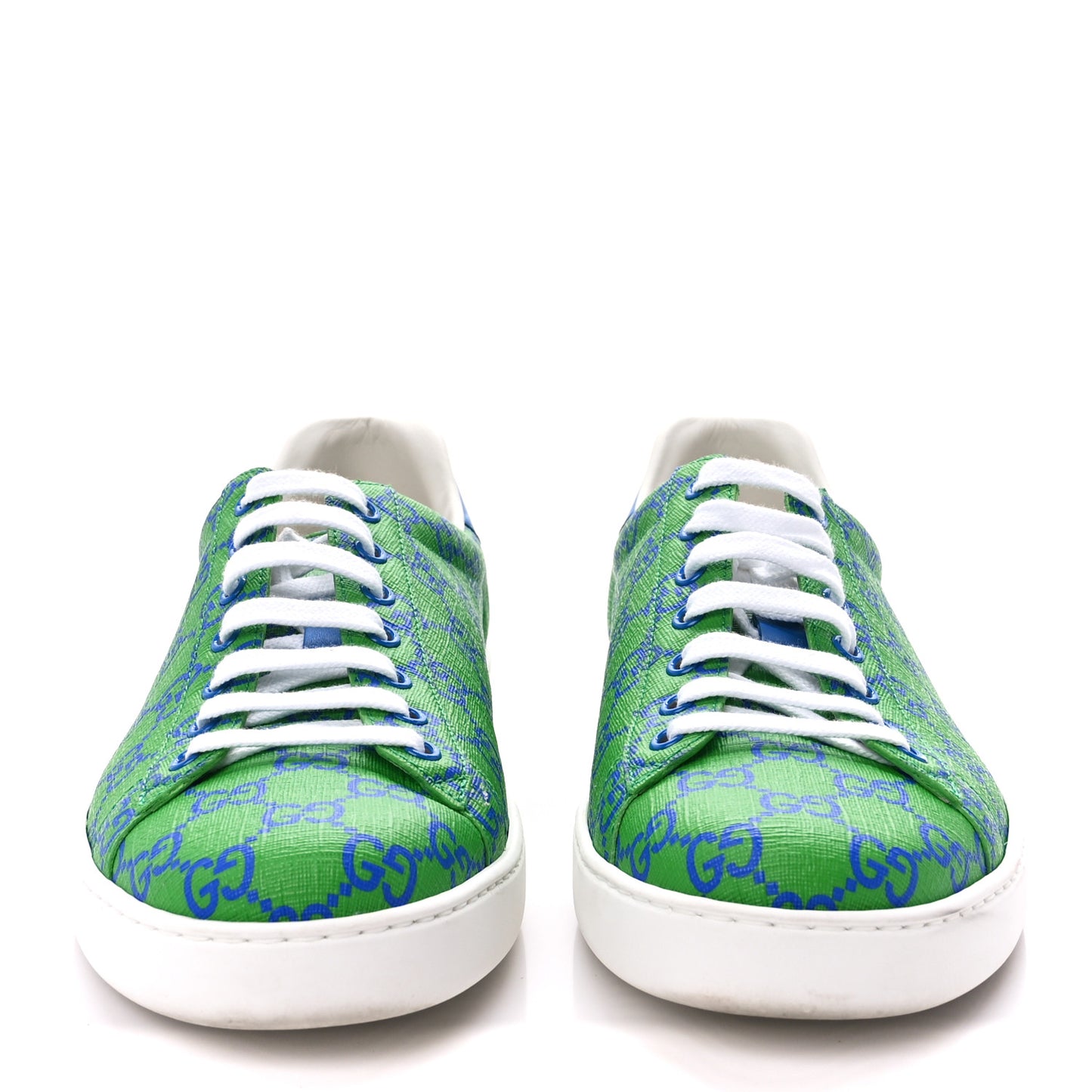 GG Supreme Joy Monogram Miro Soft Calfskin Mens Ace Sneakers 10 Joy Green Joy Blue Bright Splash