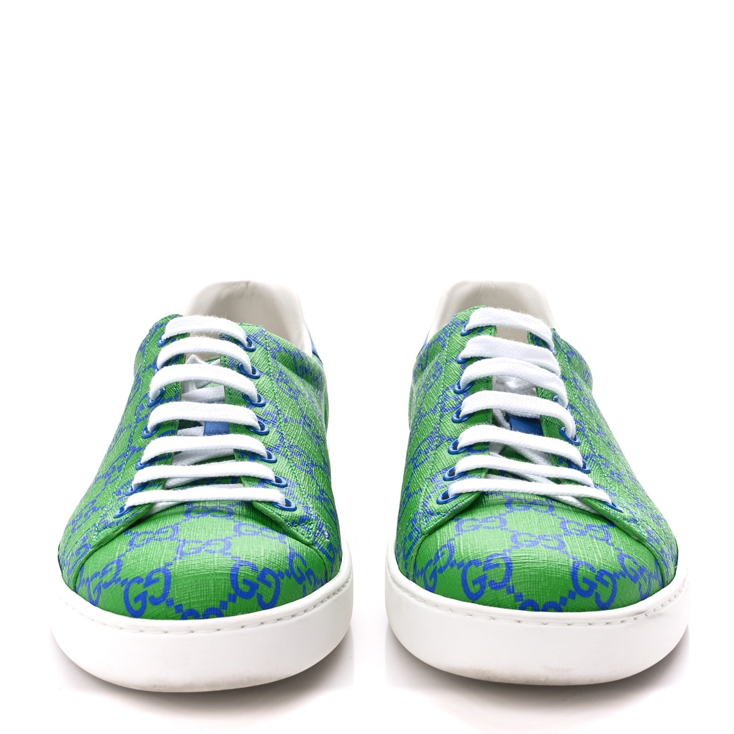 Gucci GG Supreme Joy Monogram Miro Soft Calfskin Mens Ace Sneakers 10 Joy Green Joy Blue Bright Splash 2 of 9