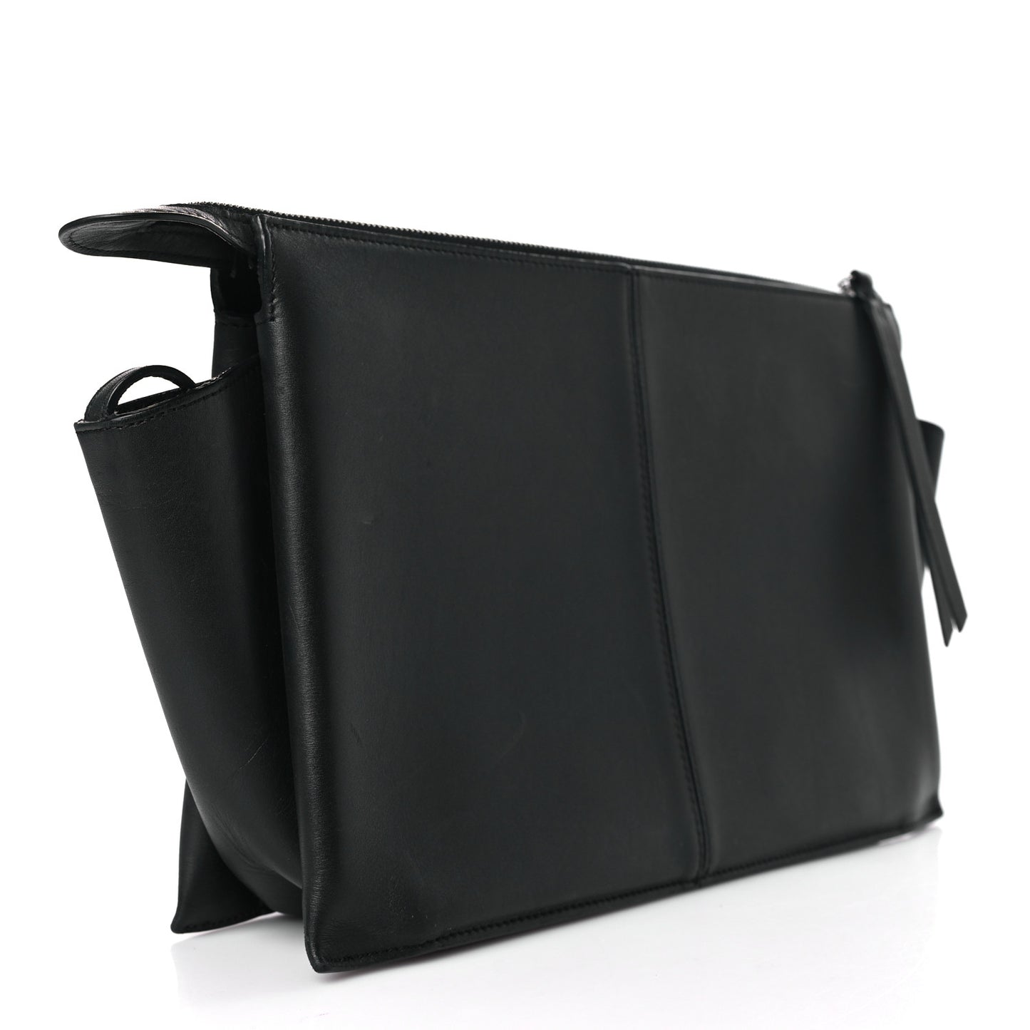 Smooth Calfskin Tri-Fold Clutch on Chain Black