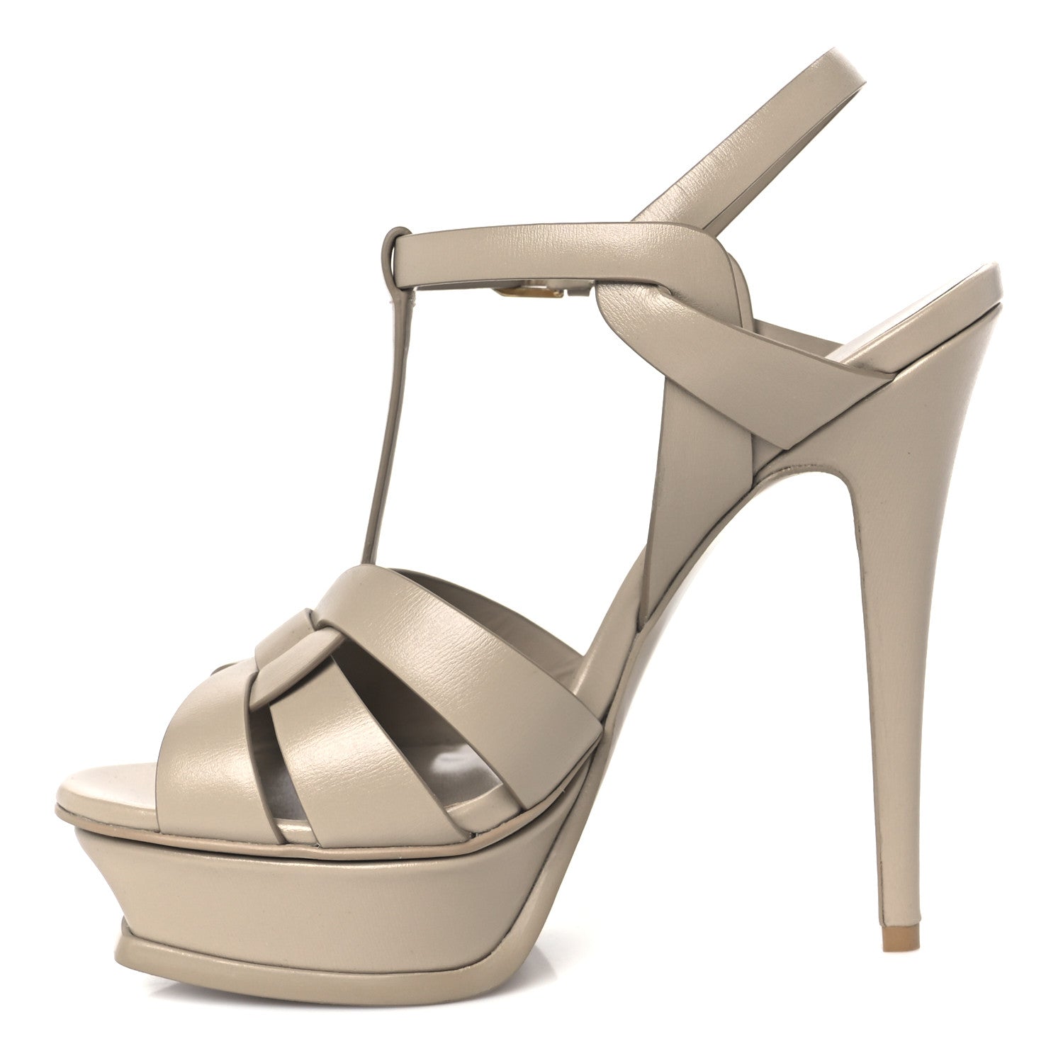 Saint Laurent Calfskin Tribute 105 Platform Sandals 38 Dark Beige 1 of 10