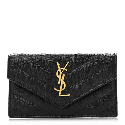 Saint Laurent Grain De Poudre Matelasse Chevron Monogram Compact Wallet Black 1 of 10