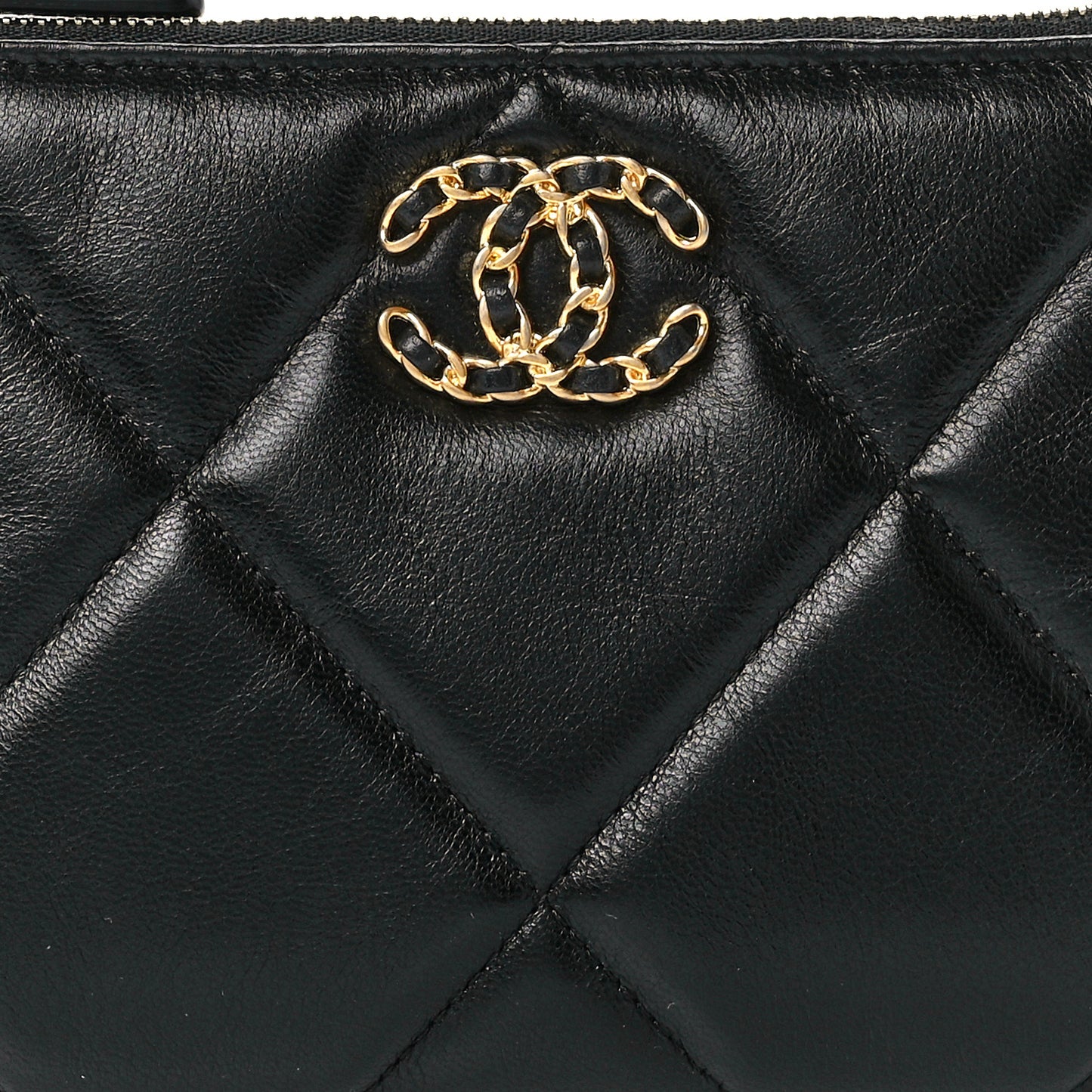 Shiny Goatskin Quilted Small Chanel 19 Pouch Black