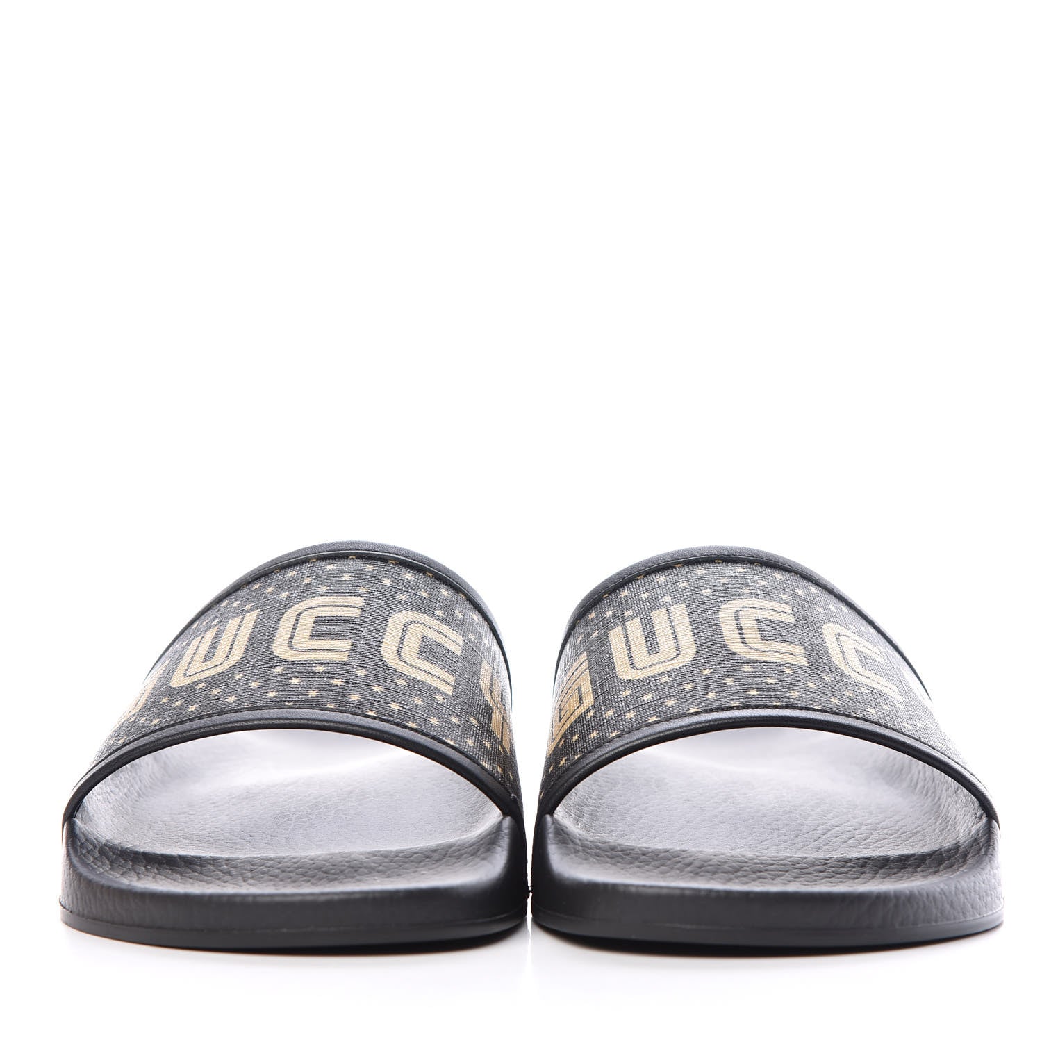 Gucci X SEGA Supreme Canvas GUCCY Stars Mens Slide Sandals 10 Black Gold 2 of 8