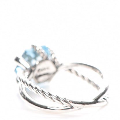 David Yurman Sterling Silver Diamond Blue Topaz 10mm Cable Wrap Ring 54 7 3 of 5