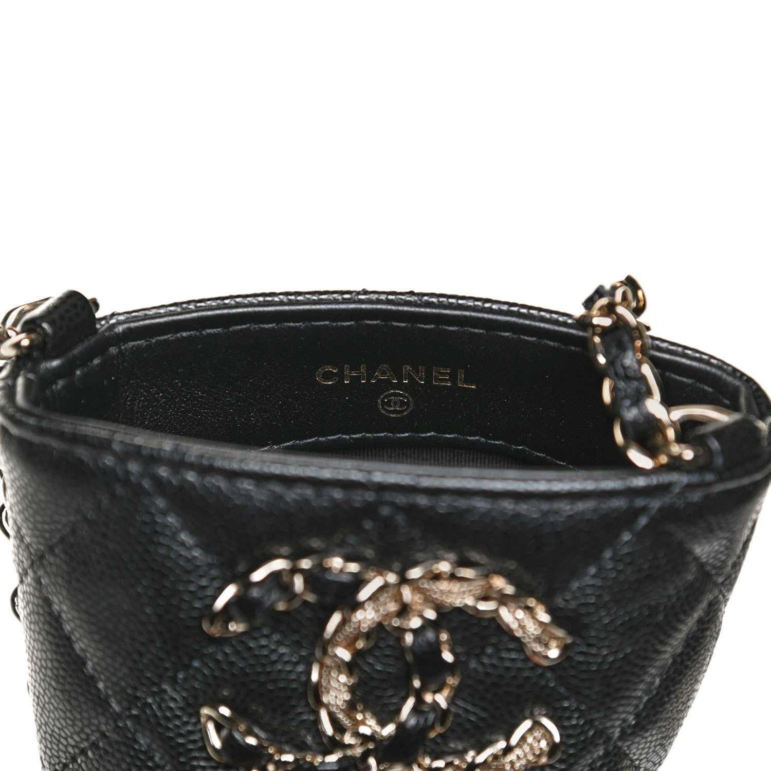 Chanel Caviar Quilted French New Wave Phone Holder With Chain Black 6 of 13