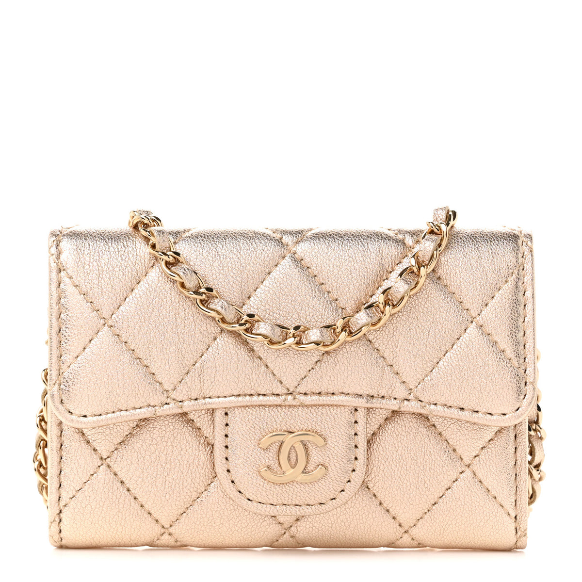 Metallic Lambskin Quilted Belt Bag Gold