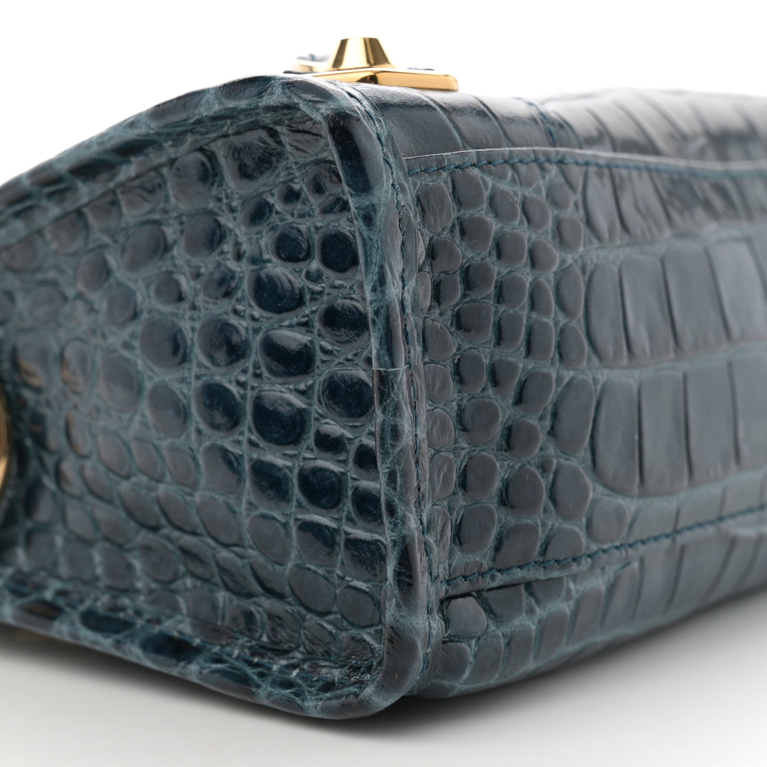 Balenciaga Shiny Supple Calfskin Crocodile Embossed Gold Metallic Edge Hardware Mini City Bleu Marine 10 of 11
