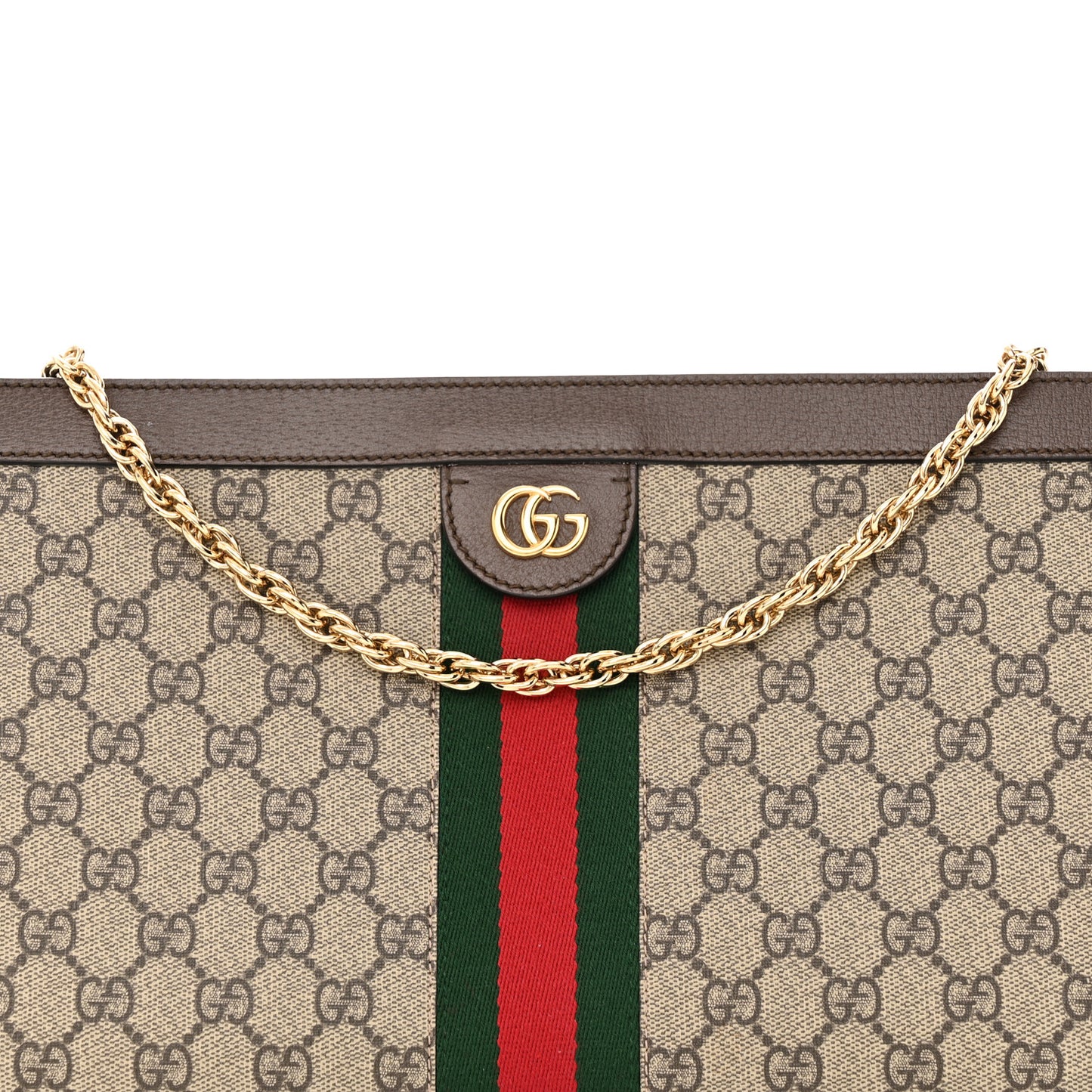 GG Supreme Monogram Web Medium Ophidia Chain Shoulder Bag Brown