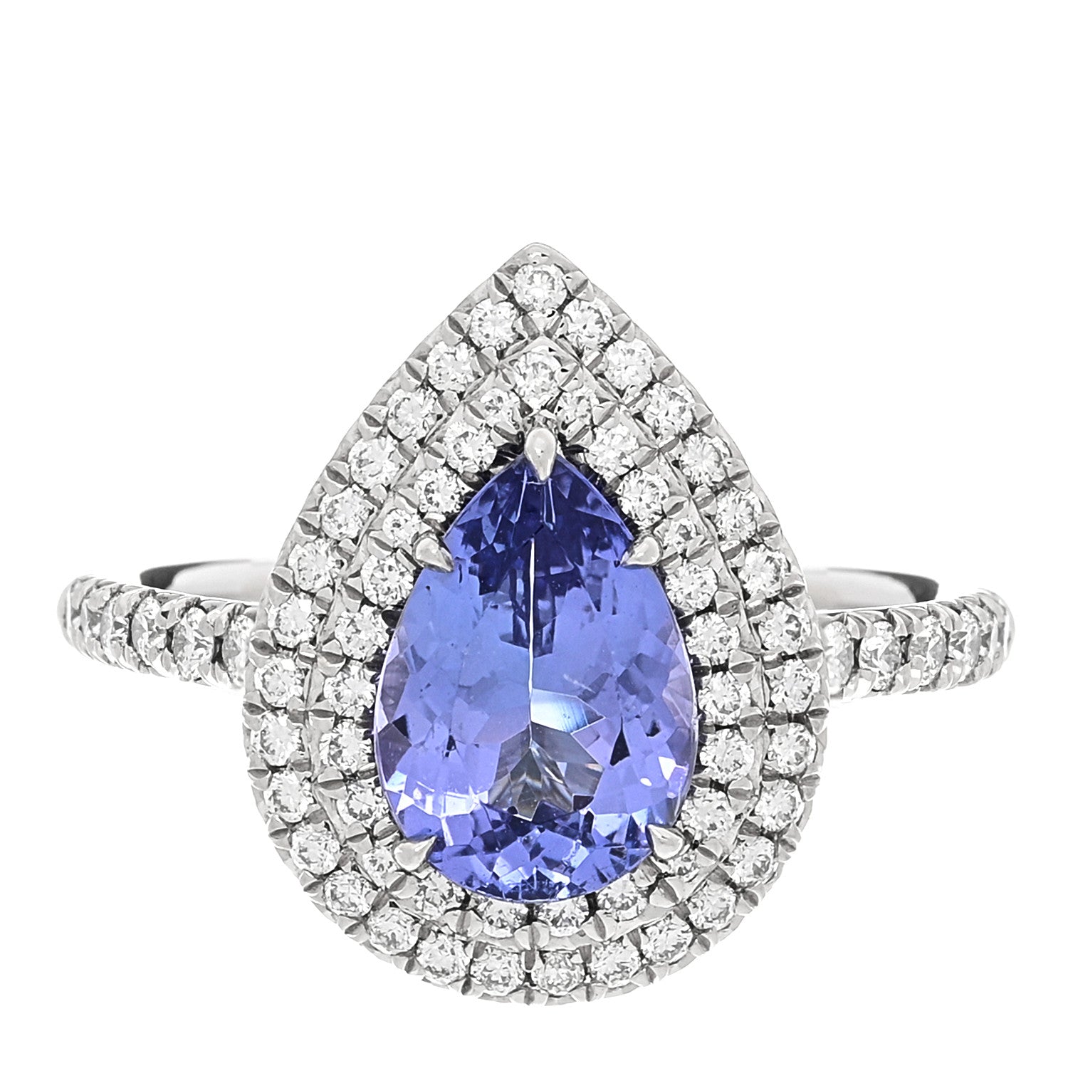 Tiffany Platinum Diamond Tanzanite Soleste Pear Cut Ring 56 7.75 1 of 6