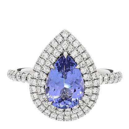 Tiffany Platinum Diamond Tanzanite Soleste Pear Cut Ring 56 7.75 1 of 6