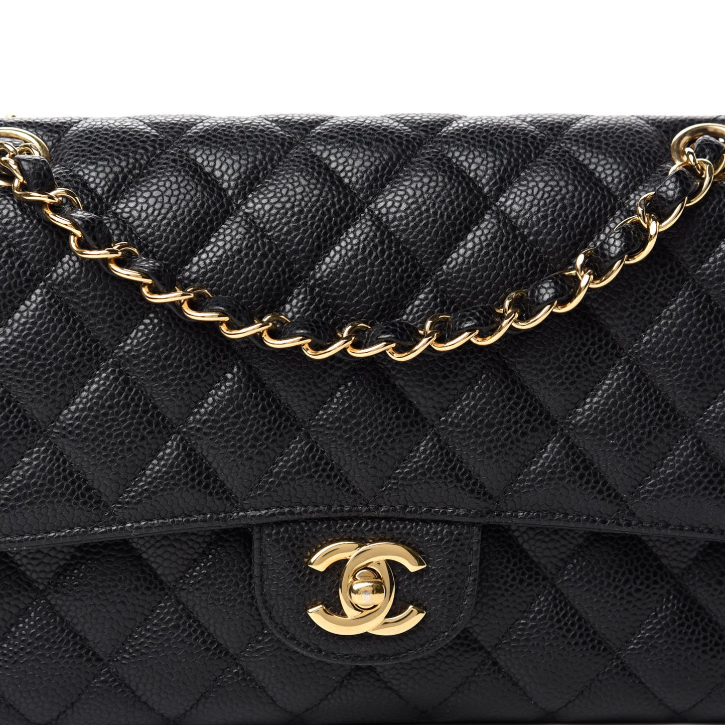 Caviar Quilted Medium Double Flap Black