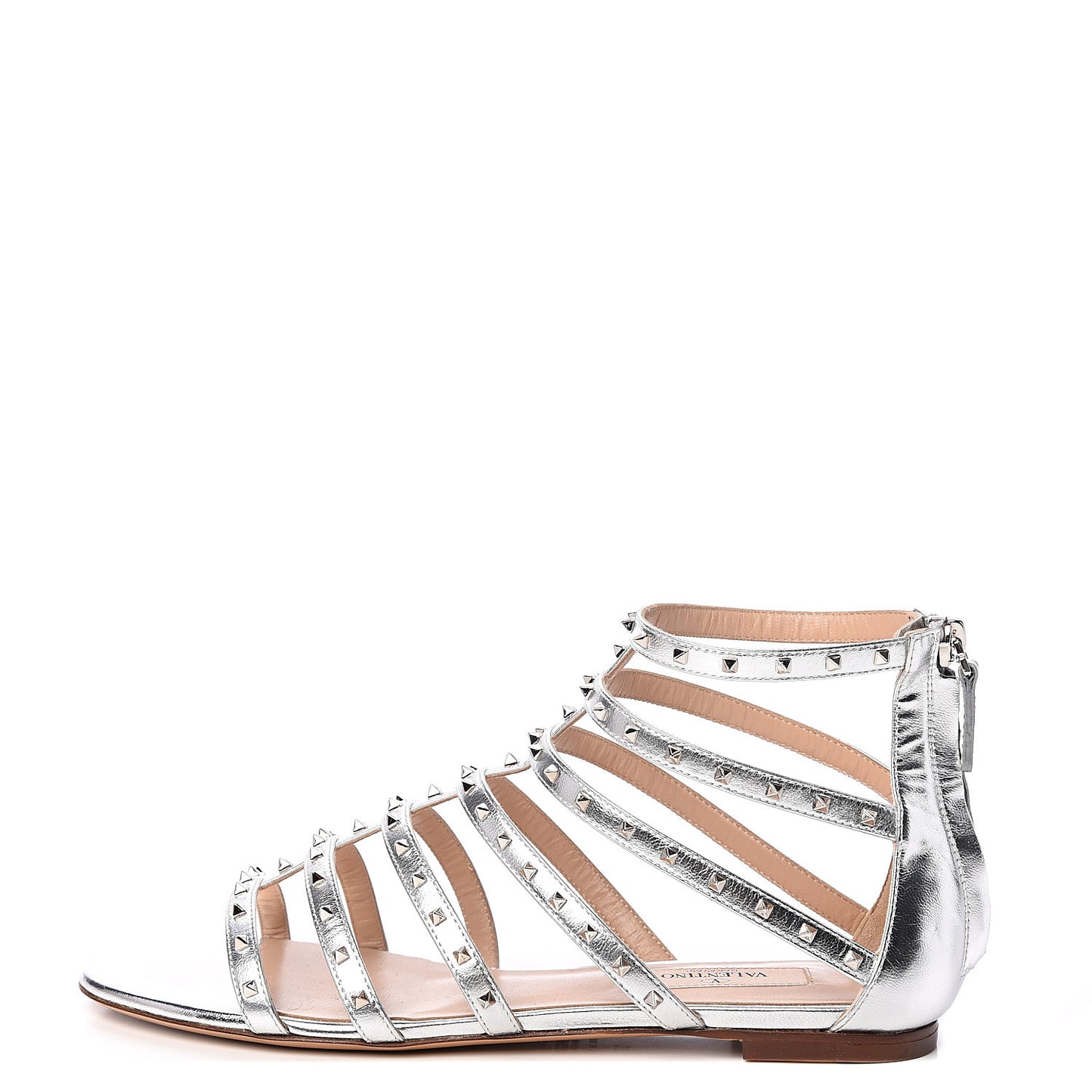 Metallic Nappa Lovestud Caged Flat Sandals 37 Silver