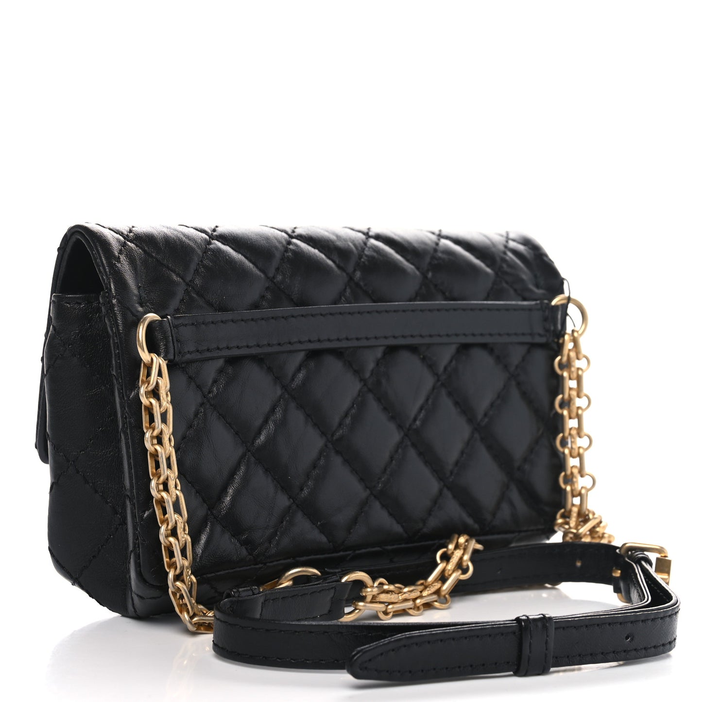 Aged Calfskin Quilted 2.55 Reissue Flap Belt Bag Clutch Black
