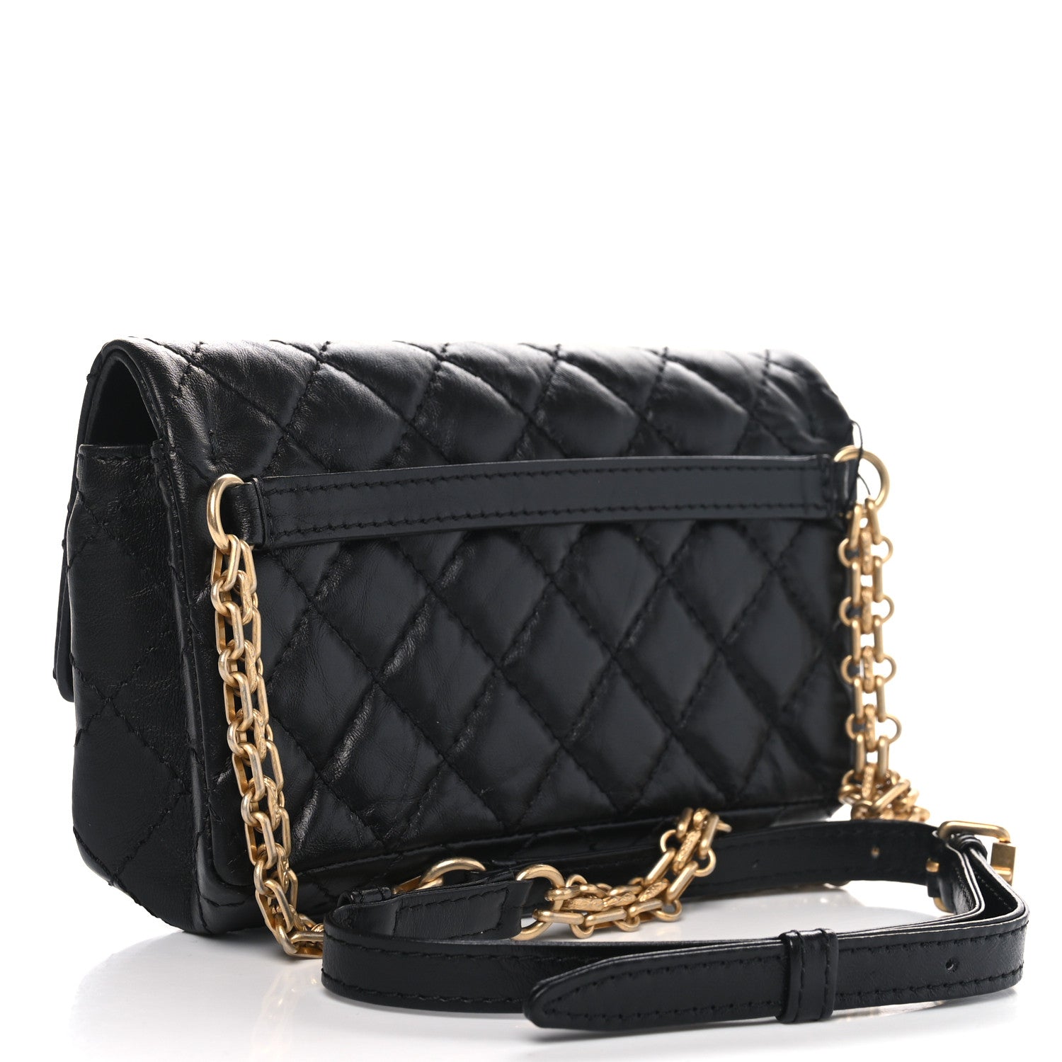 Chanel Aged Calfskin Quilted 2.55 Reissue Flap Belt Bag Clutch Black 2 of 11