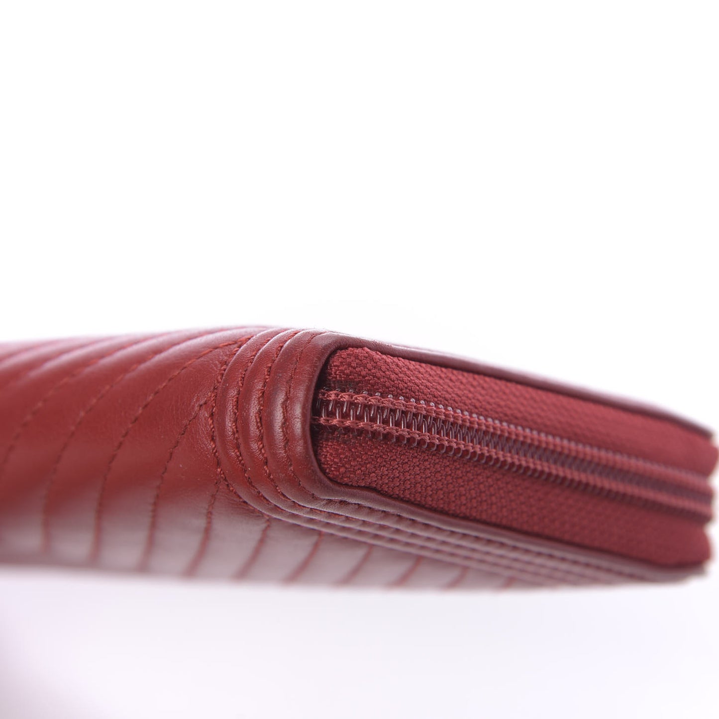 Lambskin Chevron Quilted Zip Around Boy Wallet Red