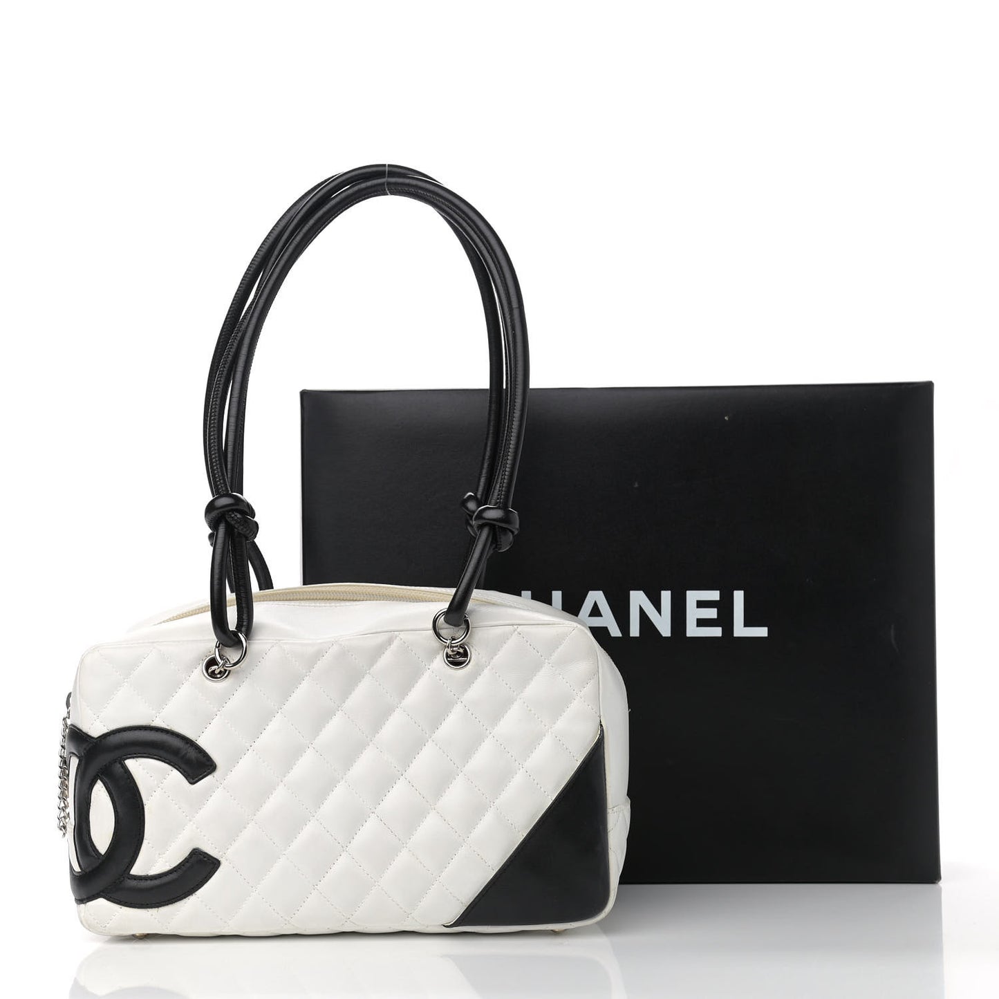 Calfskin Quilted Large Cambon Bowler White Black