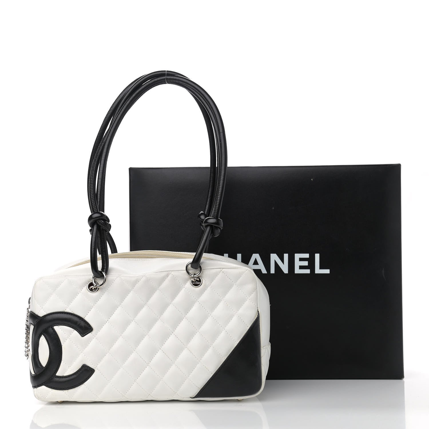 Chanel Calfskin Quilted Large Cambon Bowler White Black 14 of 14